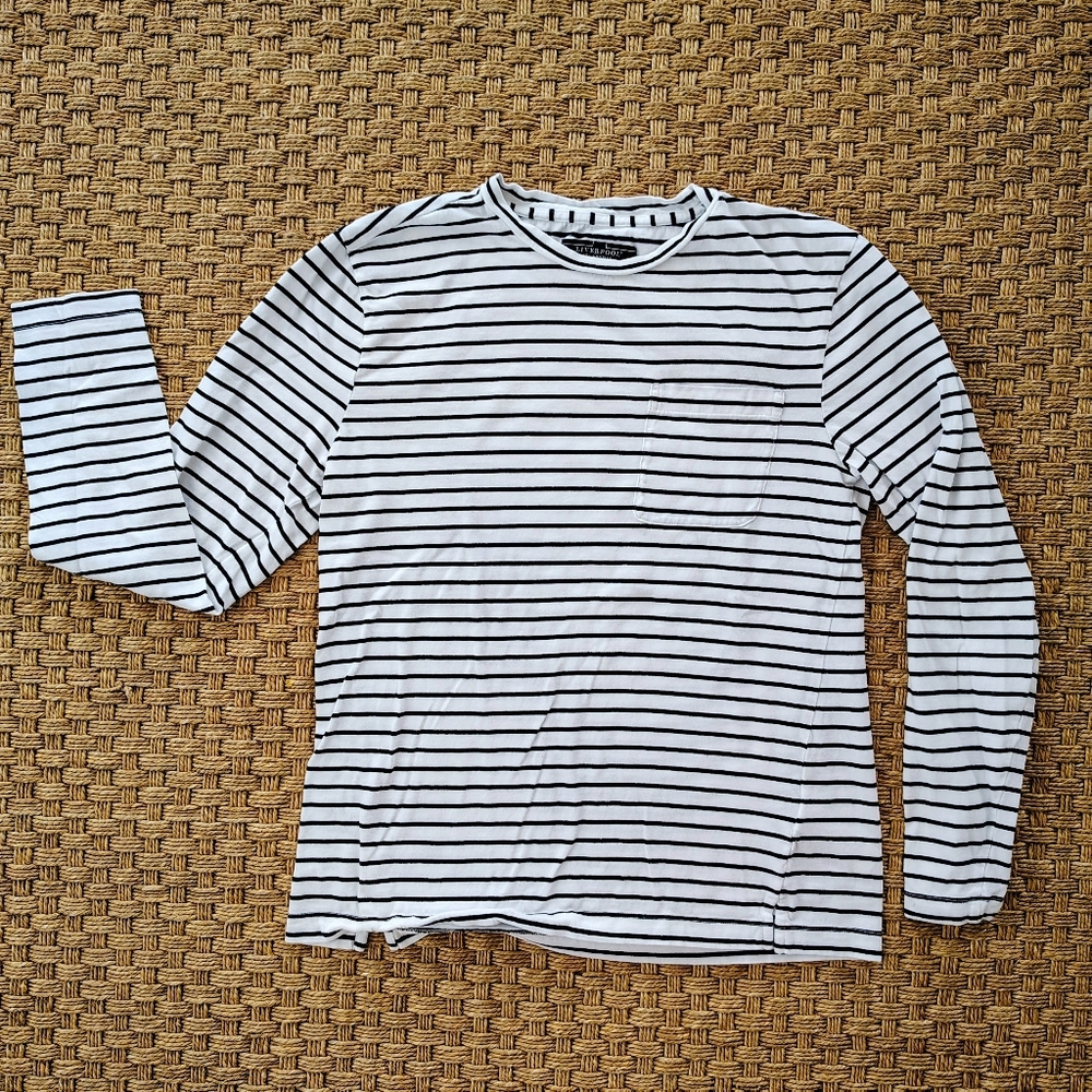 Liverpool Los Angeles 100% Cotton Black and White Striped Long Sleeve Tee Sz S